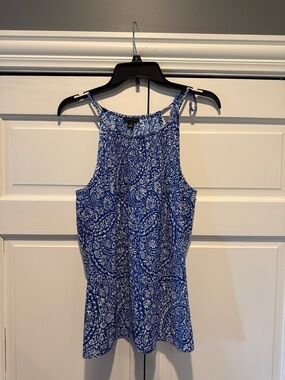 Ann Taylor Blue and White Printed Halter Mini Dress